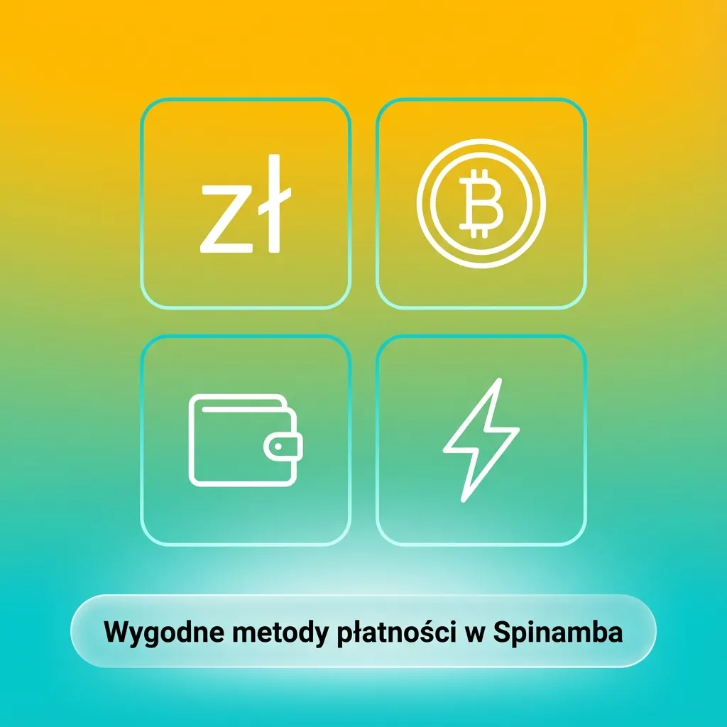 Ekran Spinamba z ikonami kart, przelewu, kryptowalut i e-portfeli symbolizującymi szybkie, bezpieczne płatności